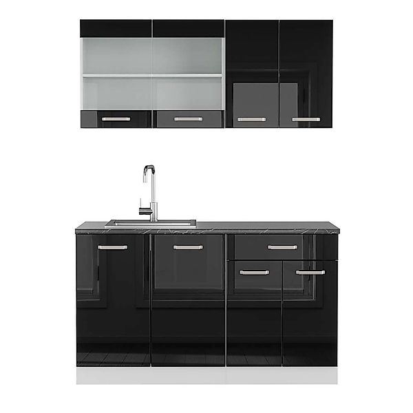 Vicco R-Line Singleküche Schwarz Hochglanz/Weiß 140 cm AP Anthrazit günstig online kaufen