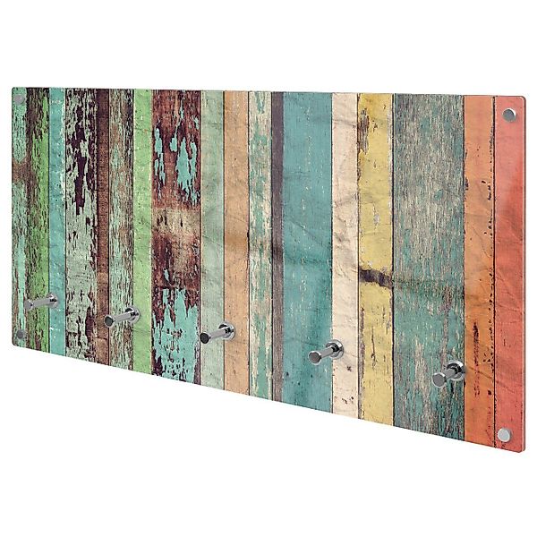 banjado Garderobenleiste Glas Bunte Bretterwand (Wandgarderobe, günstig online kaufen