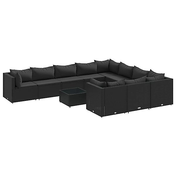 vidaXL 11-tlg Garten-Sofagarnitur mit Kissen Schwarz Poly Rattan Modell 136 günstig online kaufen