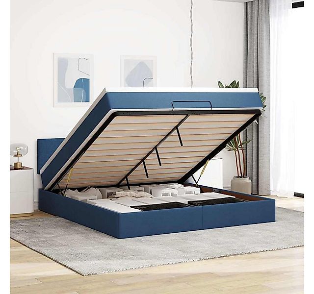 vidaXL Bett, Ottoman-Bett mit Matratze & LEDs Blau 160x200 cm Stoff günstig online kaufen