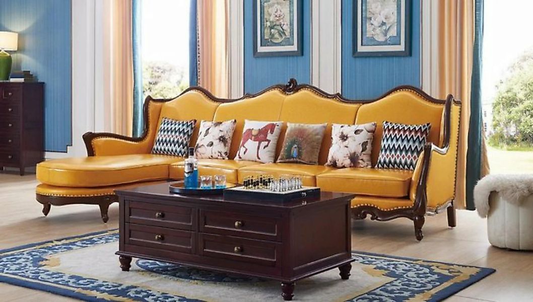 JVmoebel Ecksofa, Klassische Eckcouch Gelbe Empire Couch Sofa Ledersofa Sof günstig online kaufen