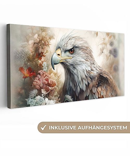 OneMillionCanvasses® Leinwandbild Panorama Adler - Adler - Vogel - Blumen - günstig online kaufen