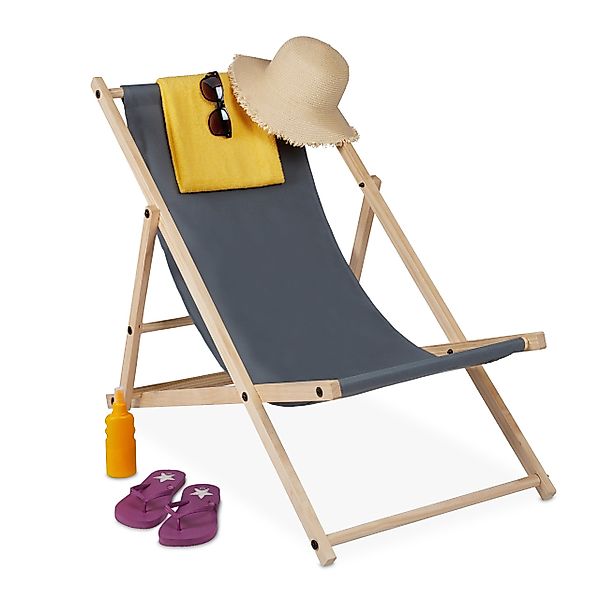 relaxdays Campingstuhl Liegestuhl Holz klappbar, Anthrazit günstig online kaufen
