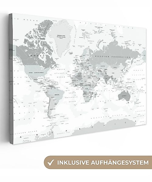 OneMillionCanvasses® Leinwandbild Weltkarte - Weiß - günstig online kaufen