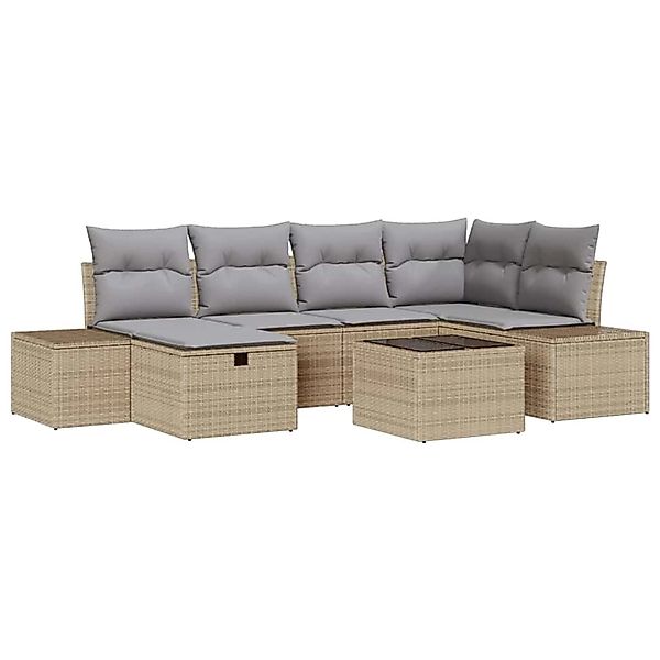 vidaXL 7-Teiliges Garten-Sofa-Set mit Kissen Beige Poly Rattan 3359389 günstig online kaufen