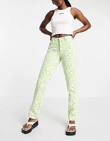 ASOS DESIGN ‑ Jeans im 90er-Stil in Grün mit mittelhohem Bund, geradem Bein günstig online kaufen