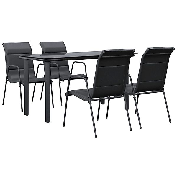vidaXL 5-Tlg Garten-Essgruppe Schwarz Stahl und Textilene 3200712 günstig online kaufen