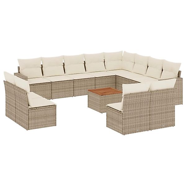vidaXL 13-Tlg Garten-Sofagarnitur mit Kissen Beige Poly Rattan 3256702 günstig online kaufen