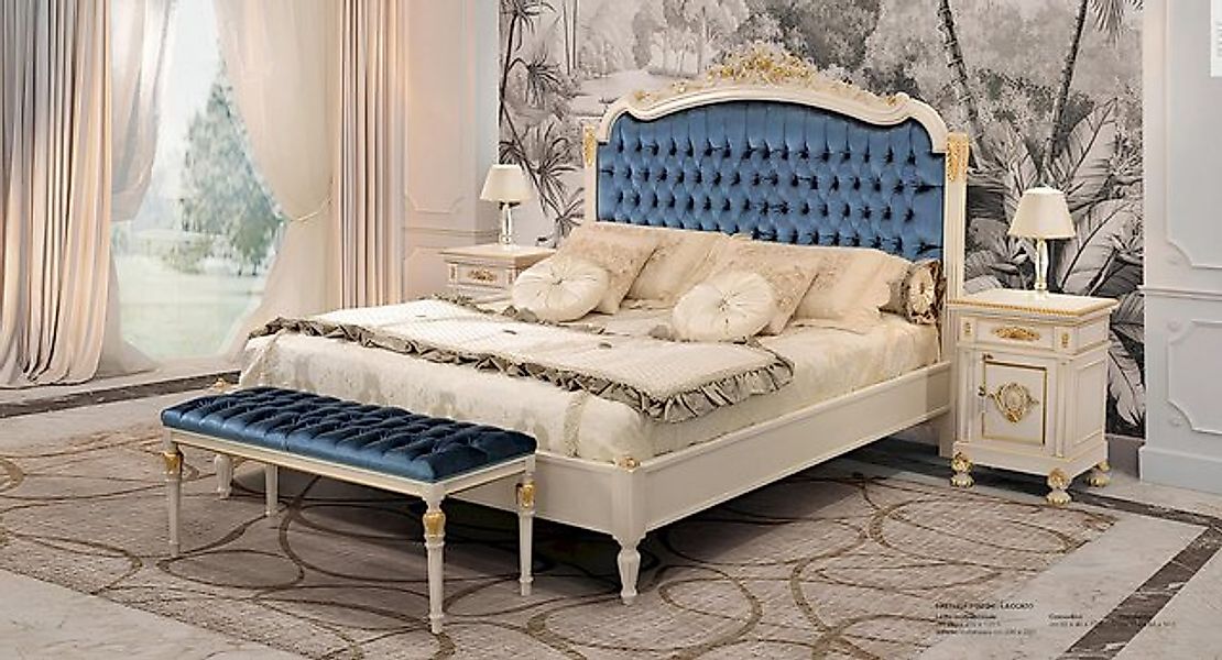 JVmoebel Bett Chesterfield Bett Doppelbett Luxus Stoff Schlafzimmer Blau Be günstig online kaufen