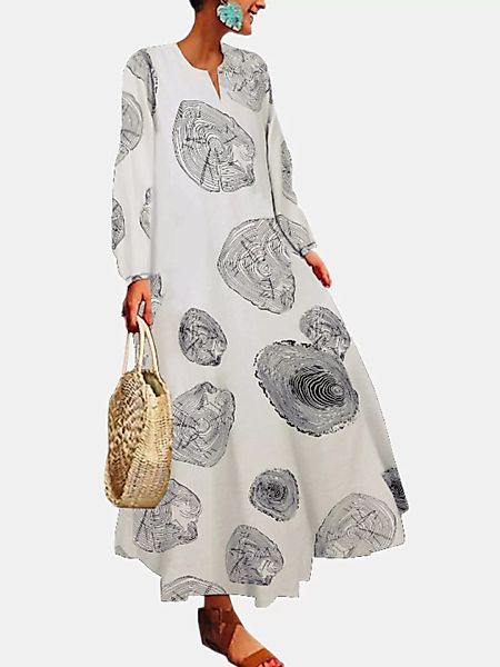 Geometrie Druck Langarm V-Ausschnitt Casual Kleid Für Damen günstig online kaufen