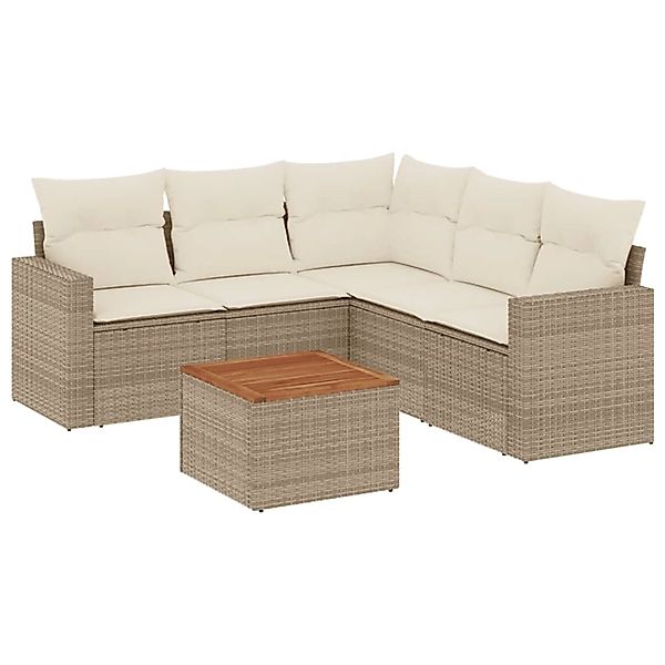 vidaXL 6-Tlg Garten-Sofagarnitur mit Kissen Beige Poly Rattan 3224119 günstig online kaufen