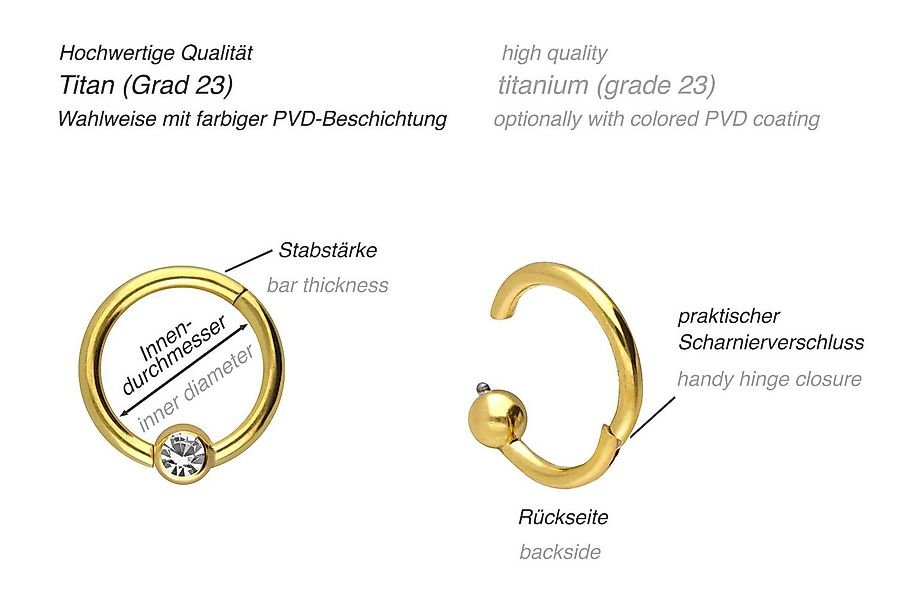 PIERCINGLINE Nasenpiercing Titan Segmentring Clicker KRISTALL Ohrpiercing S günstig online kaufen