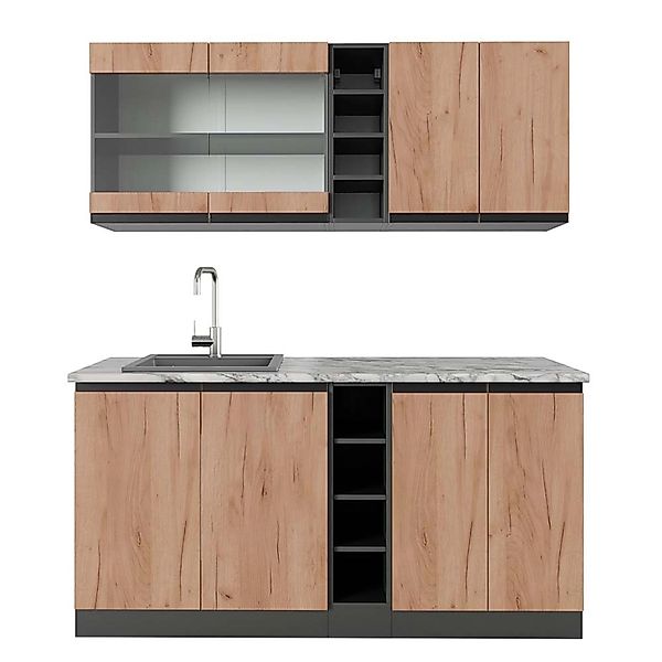 Vicco R-Line Singleküche Goldkraft Eiche/Anthrazit 160 cm AP Marmor ohne E- günstig online kaufen