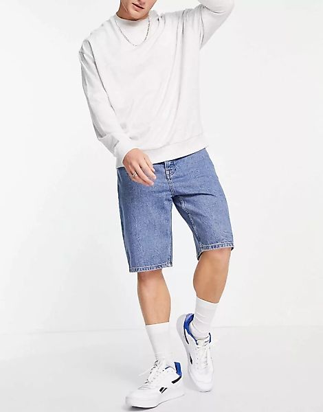 Topman – Skater-Jeansshorts in mittlerer Waschung-Blau günstig online kaufen