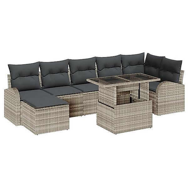 vidaXL Loungesofa 8-tlg. Garten-Sofagarnitur mit Kissen Hellgrau Poly Ratta günstig online kaufen