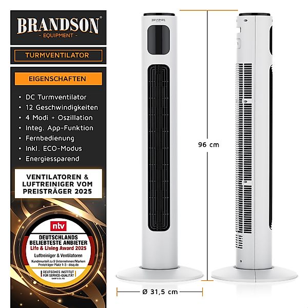 Brandson Turmventilator Eco DC-Motor 35W, App-Steuerung/Sprachbefehl, günstig online kaufen