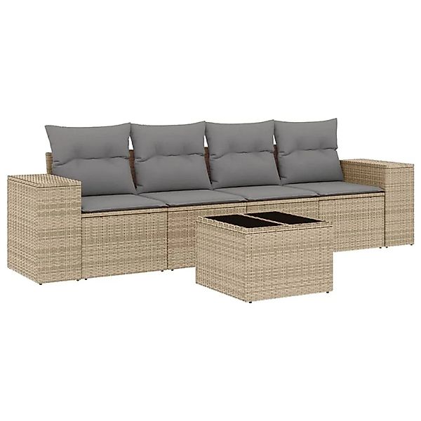 vidaXL 5-Tlg Garten-Sofagarnitur mit Kissen Beige Poly Rattan 3222288 günstig online kaufen