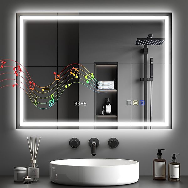HOMCOM Badspiegel mit Bluetooth-Musikfunktion Memory-Funktion Uhr günstig online kaufen