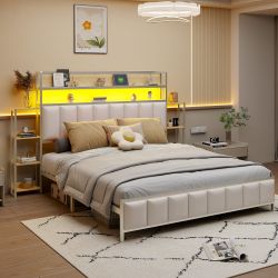 Flieks Metallbett, LED Kunstleder-Polsterbett Doppelbett 160x200cm günstig online kaufen