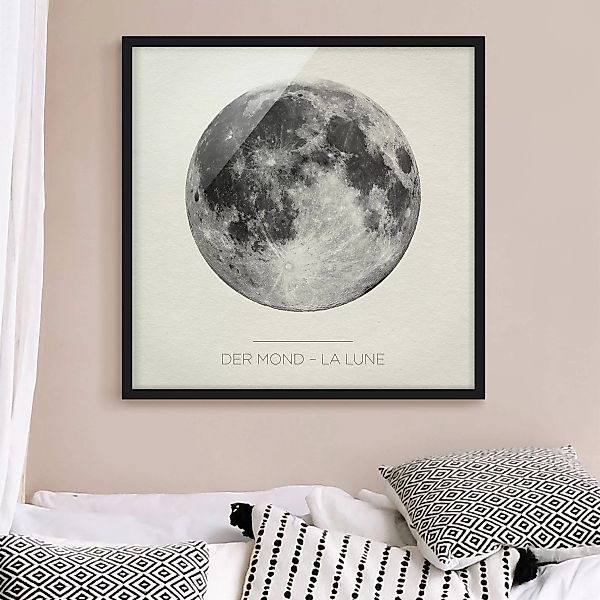 Bild mit Rahmen Spruch - Quadrat Der Mond - La Lune günstig online kaufen