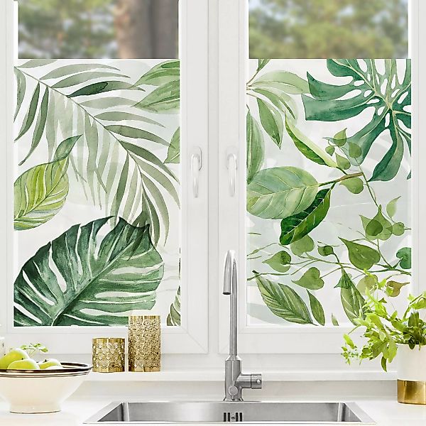Fensterfolie Aquarell Tropische Blätter und Ranken günstig online kaufen