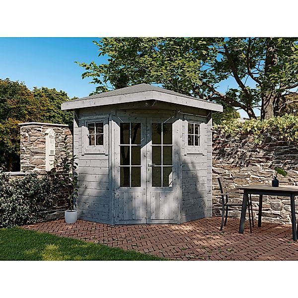 Fjordholz 5-Eck Gartenhaus Modell Evelyn 1A Grau Imprägniert günstig online kaufen