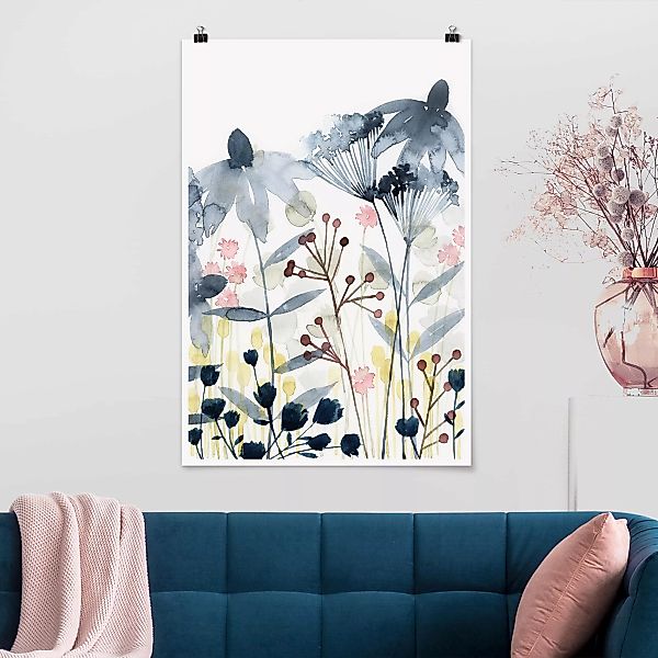 Poster Blumen - Hochformat Wildblumen Aquarell II günstig online kaufen