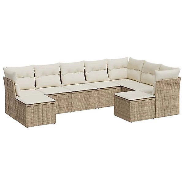 vidaXL 9-Tlg Garten-Sofagarnitur mit Kissen Beige Poly Rattan 3250407 günstig online kaufen