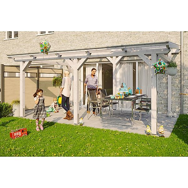 Skan Holz Terrassenüberdachung Siena 541 x 300 cm Leimholz Weiß günstig online kaufen
