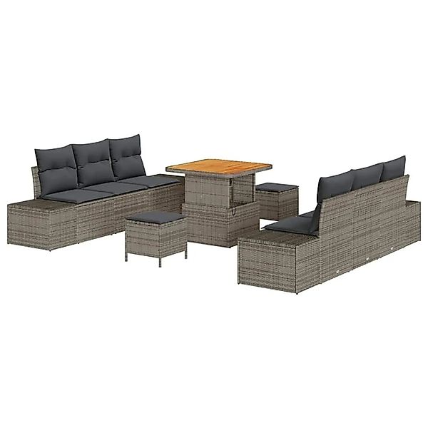 vidaXL Gartensofa-Set mit Kissen mit Speicher 9 Stk Grau Poly Rattan 336468 günstig online kaufen