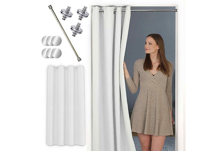tinycurtains Türvorhang mit Stange silber 55-90 cm ohne Bohren, Thermo Vorh günstig online kaufen
