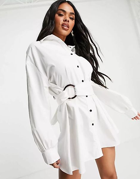 I Saw It First – Oversize-Hemdkleid mit Gürtel in Weiß günstig online kaufen
