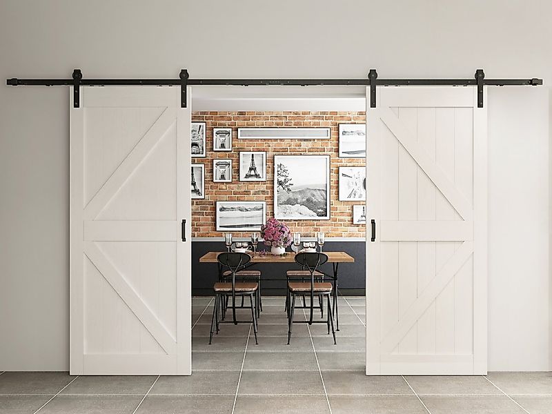 inova wohnen Doppelschiebetür Holzschiebetür Scheunentor Weiß, Größenauswah günstig online kaufen