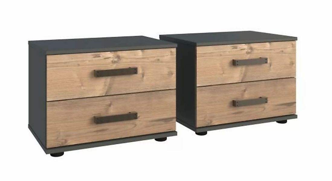 Nachtschrank-Set mit je 2 Schubladen STOCKHOLM von Wimex Silver FIR NB / Gr günstig online kaufen