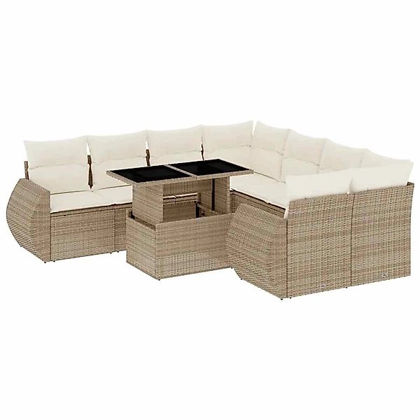 vidaXL 9-Tlg Garten-Sofagarnitur mit Kissen Beige Poly Rattan 3268428 günstig online kaufen
