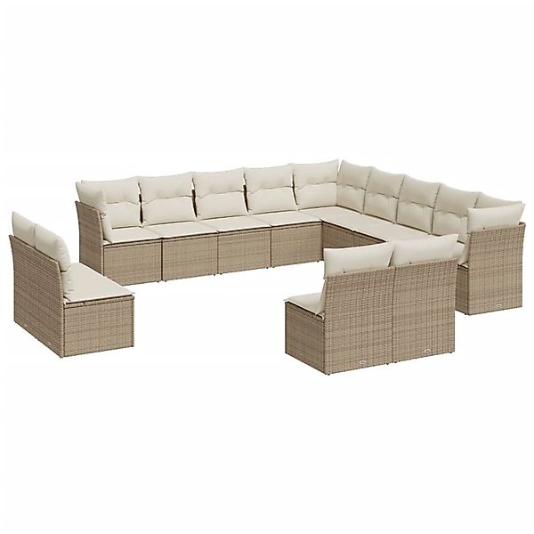 vidaXL 13-Tlg Garten-Sofagarnitur mit Kissen Beige Poly Rattan 3218488 günstig online kaufen