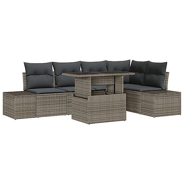 vidaXL Loungesofa 6-teilige Garten-Sofaset mit Kissen Grau Poly-Rattan, 6 T günstig online kaufen