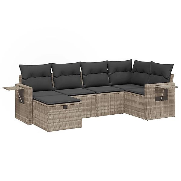 vidaXL 6-Tlg Garten-Sofagarnitur mit Kissen Hellgrau Poly Rattan 3263798 günstig online kaufen