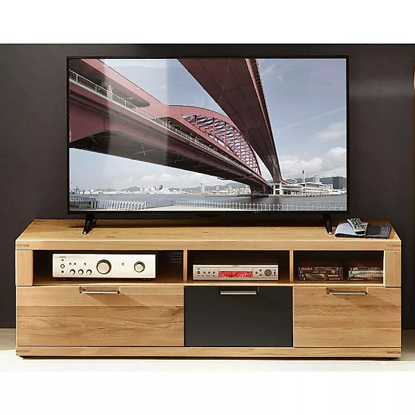Lomadox TV Lowboard 160 cm in Wildeiche Bianco BOZEN-36 Massivholz Fronten, günstig online kaufen