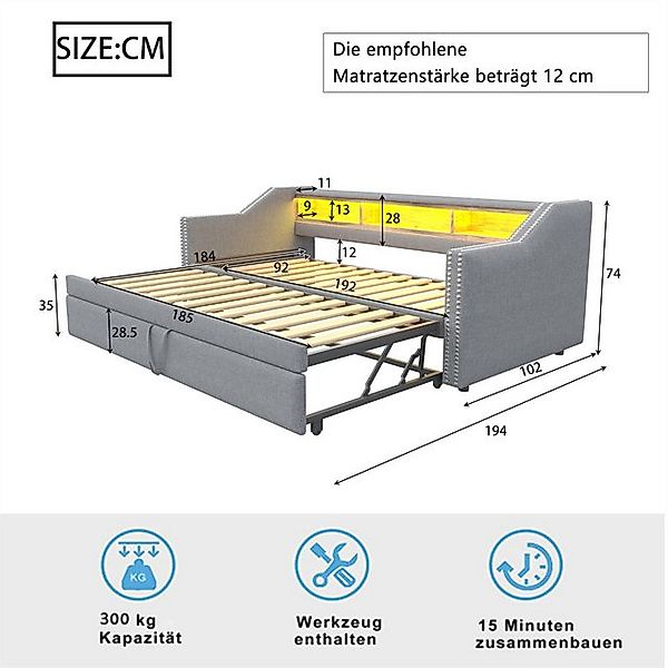 autolock Polsterbett Polsterbett, Ausziehbares Schlafsofa, LED-Licht und US günstig online kaufen