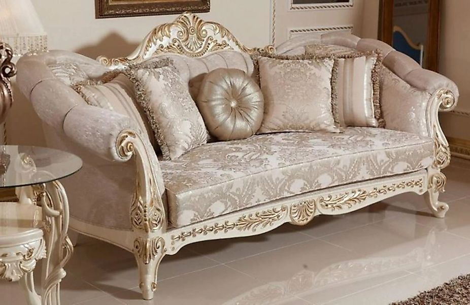 Casa Padrino Sofa Luxus Barock Sofa Grau / Silber / Weiß / Gold - Handgefer günstig online kaufen