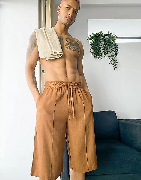 ASOS DESIGN – Lounge – Shorts im Leinen-Look in Braun günstig online kaufen