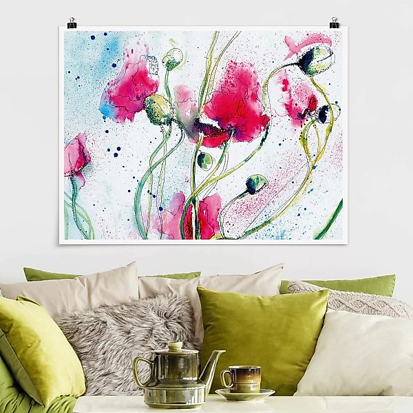 Poster Blumen - Querformat Painted Poppies günstig online kaufen