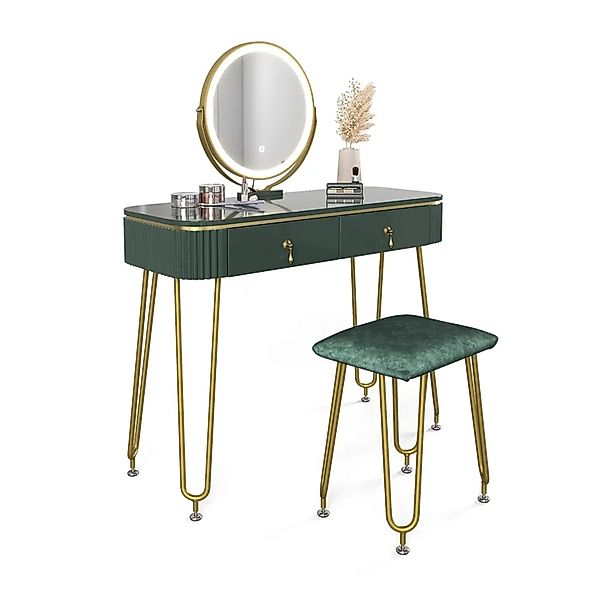 Vicco Schminktisch Grace, Dunkelgrün Hochglanz, 100 cm mit LED Beleuchtung günstig online kaufen