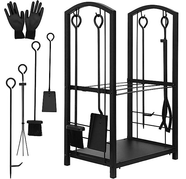 Mucola Kaminholzregal Feuerholzablage 6-tlg. Kaminbesteck Kaminhandschuhe K günstig online kaufen