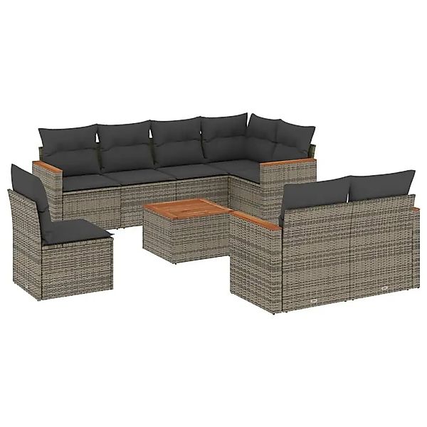 vidaXL 9-Tlg Garten-Sofagarnitur mit Kissen Grau Poly Rattan 3258574 günstig online kaufen