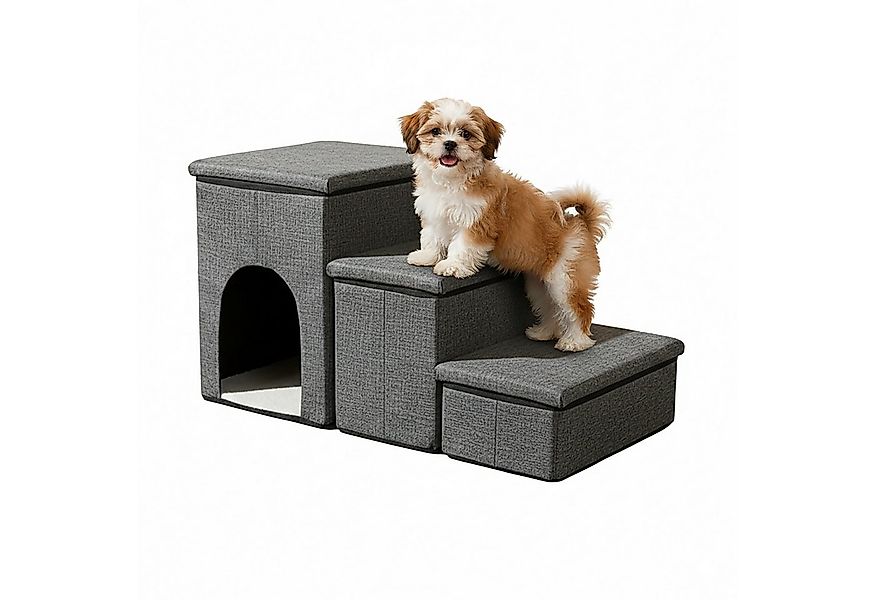relaxdays Haustiertreppe Faltbare Hundetreppe mit 3 Stufen, Dunkelgrau günstig online kaufen