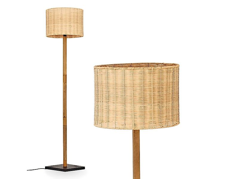 hofstein Stehlampe Stehlampe mit Holzfuß und Schirm aus Rattan, ohne Leucht günstig online kaufen