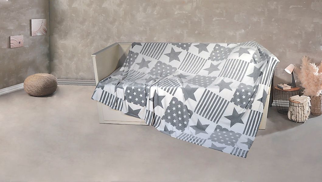 KiNZLER Wohndecke "Mikrofaser XXL "Sterne-Karo"" Kuscheldecke, Patchwork De günstig online kaufen