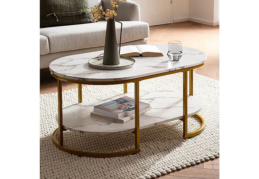 FINEBUY Couchtisch FB59209 Sofatisch 100 cm Marmor Optik Wohnzimmertisch Ti günstig online kaufen